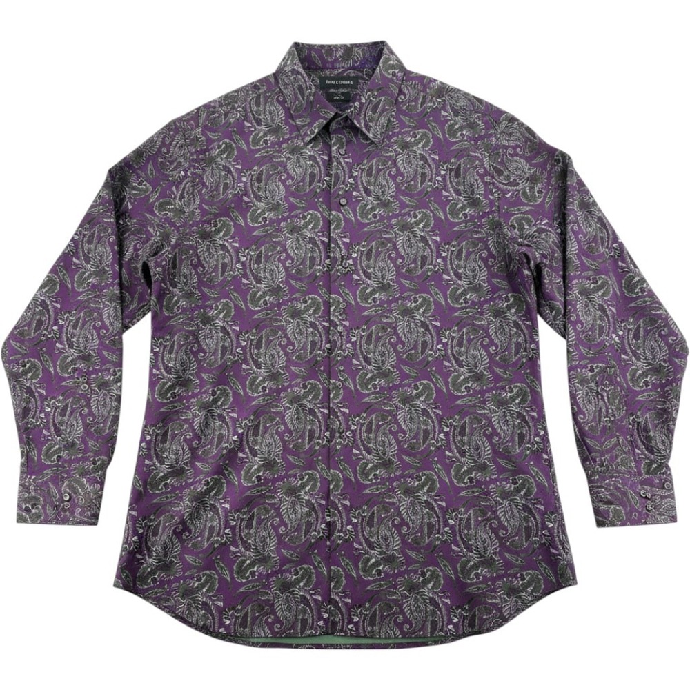 Paul Fredrick Mens Shirt 3XL Purple Paisley Classic Fit Stretch Long Sleeve